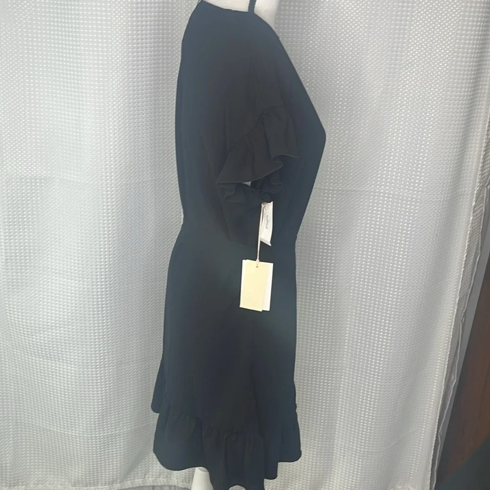 Aritzia Wilfred Ninette Crepe Faux Wrap Mini Dress Ruffles Black NWT Sz XS